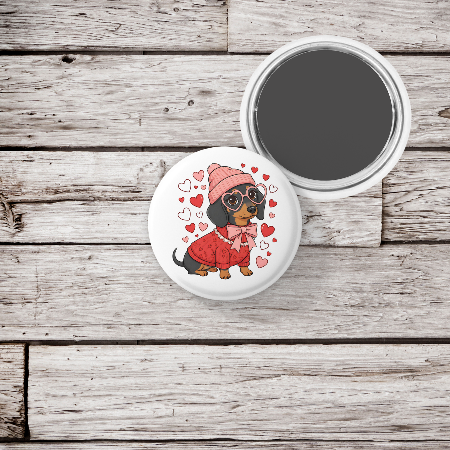 Dachshund Valentine Pin Back Button, Magnet