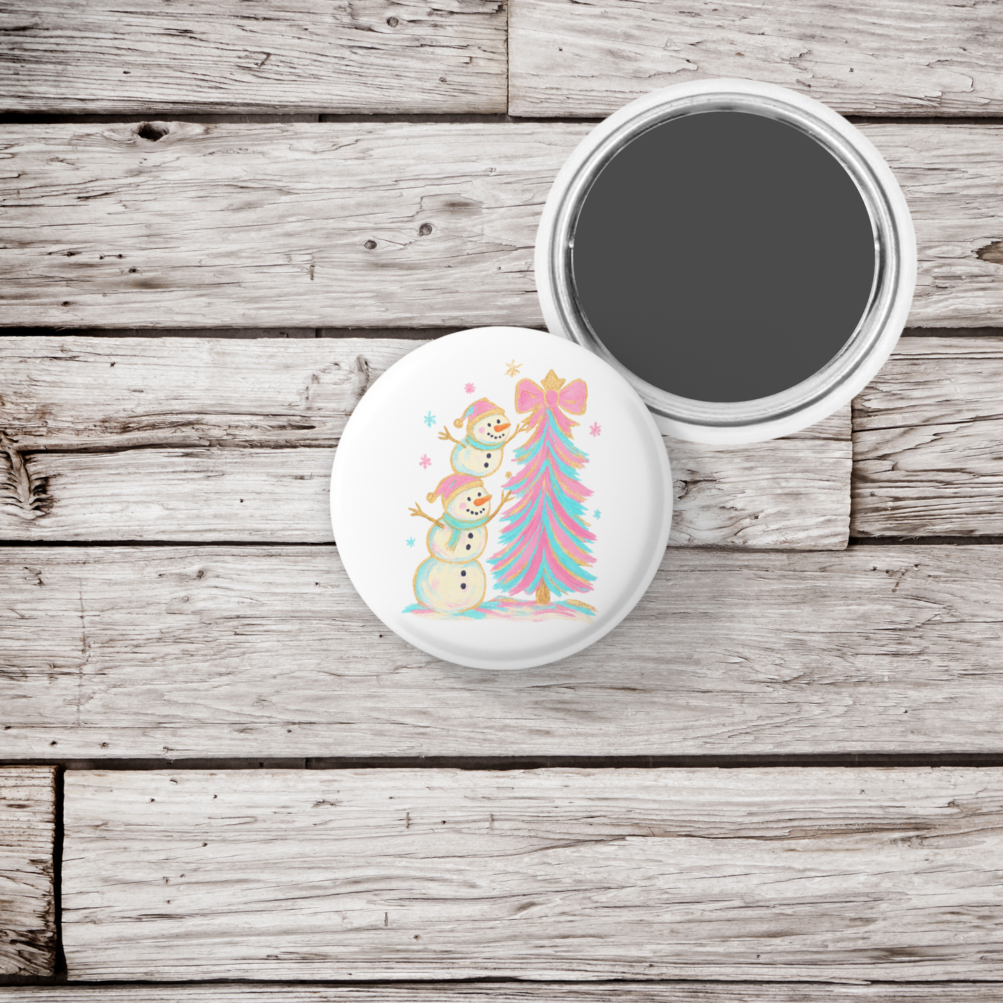 Snowman 5 Pin Back Button, Magnet
