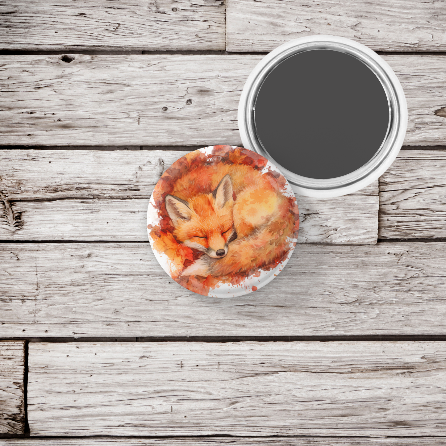 Sleeping Fox 1 Pin Back Button, Magnet