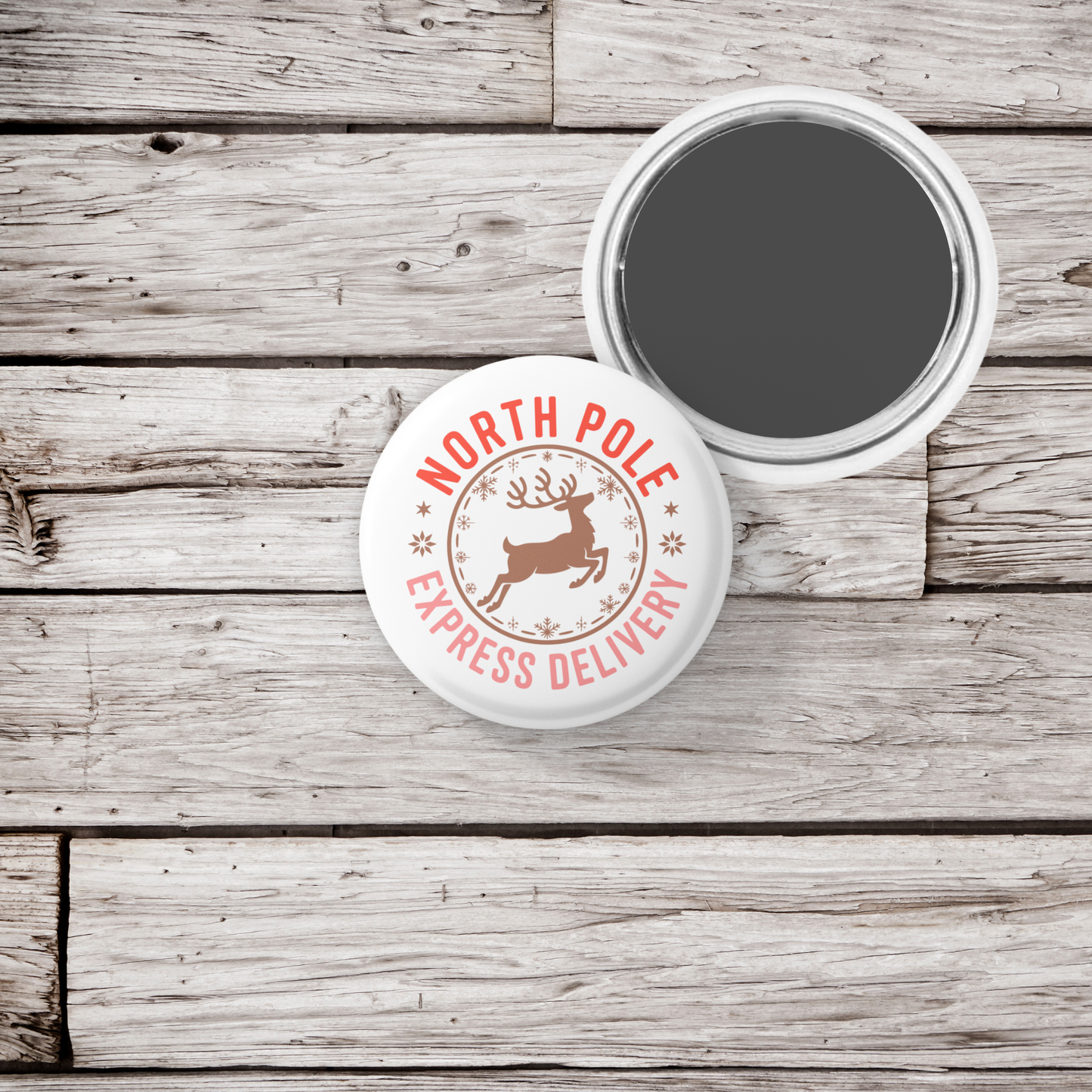 North Pole Express Delivery Pin Back Button, Magnet