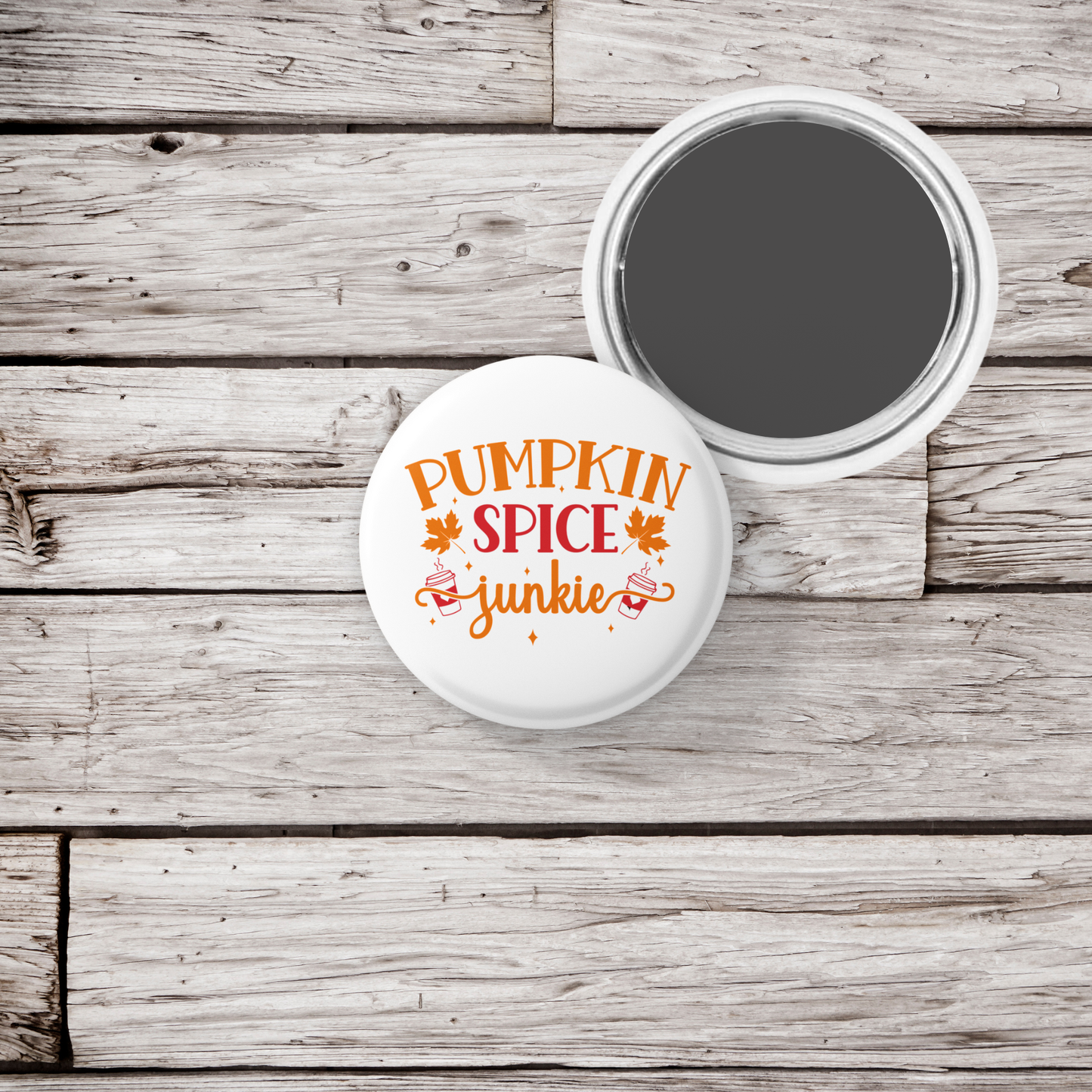Pumpkin Spice Junkie Pin Back Button, Magnet