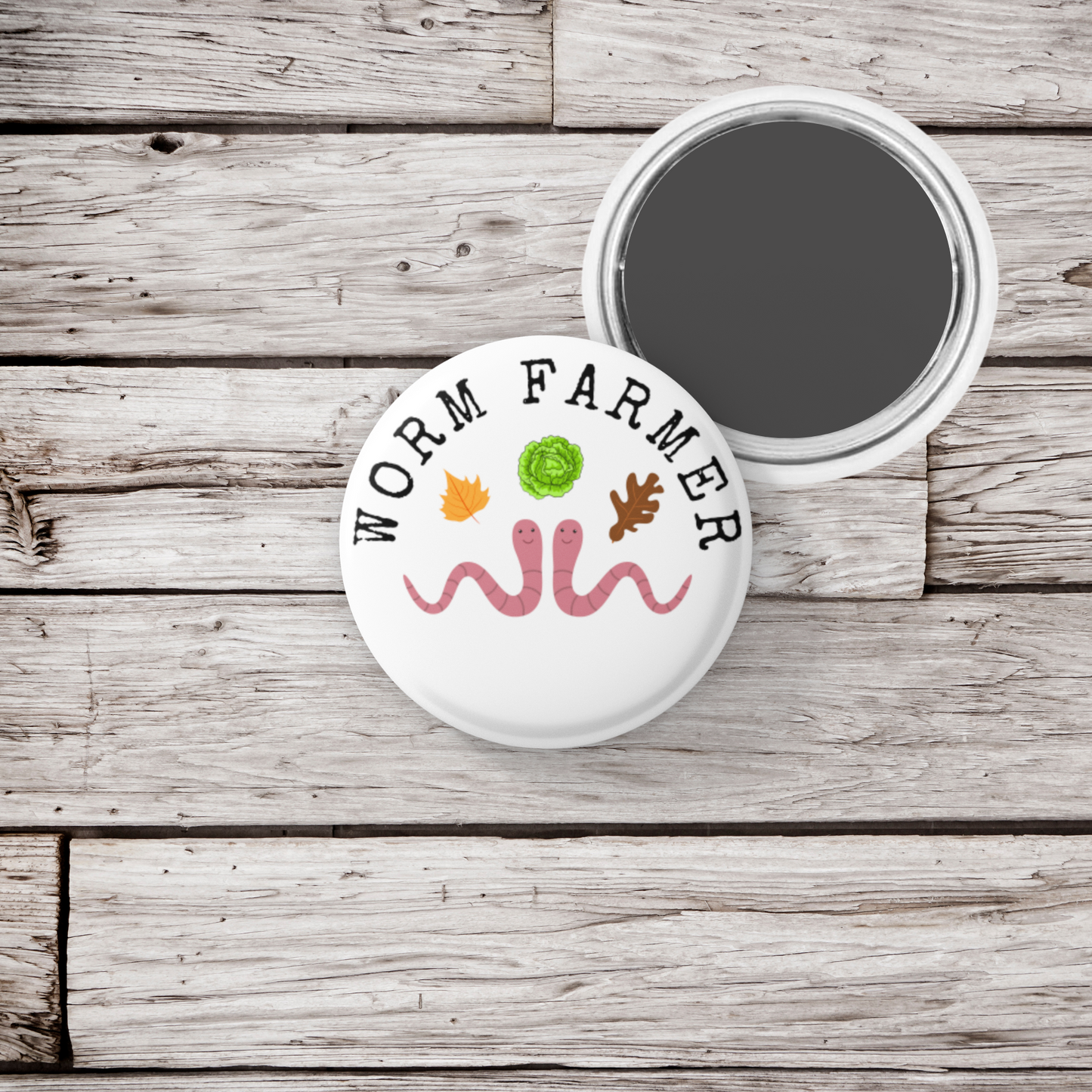 Worm Farmer Pin Back Button, Magnet, Keychain