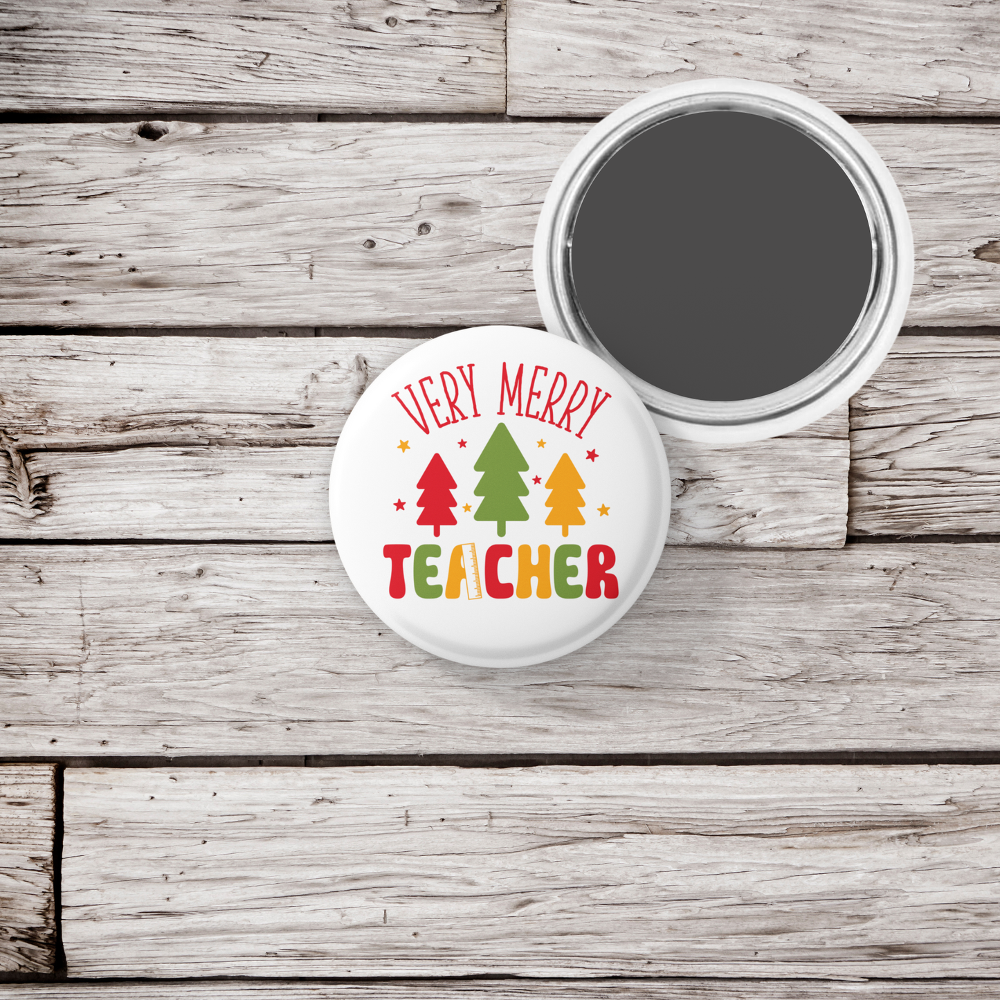 Very Merry Teacher Pin Back Button, Magnet