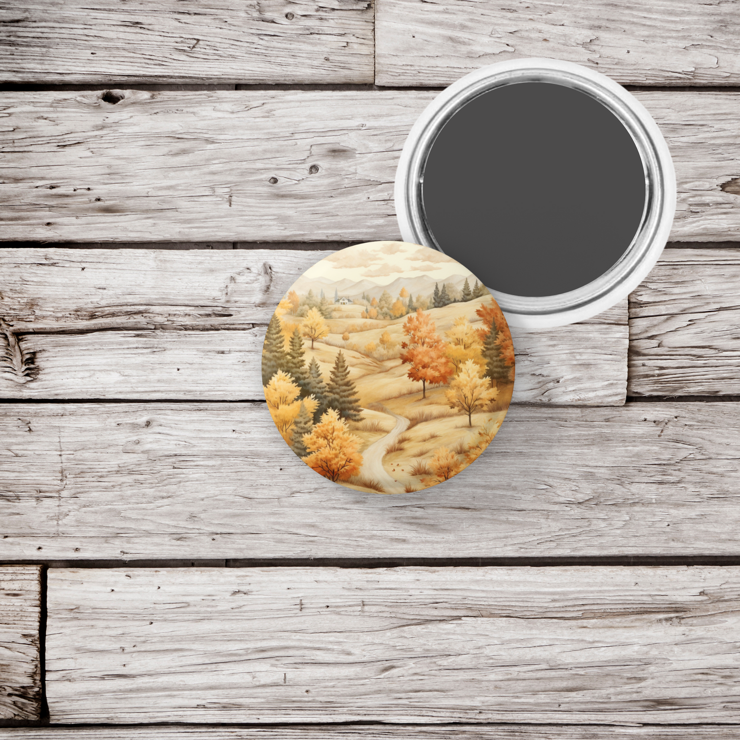 Country Fall Landscape 1 Pin Back Button, Magnet