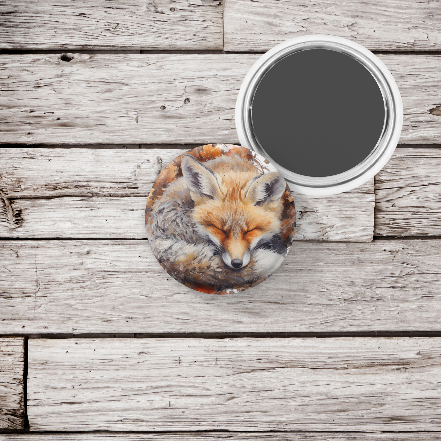 Sleeping Fox 2 Pin Back Button, Magnet
