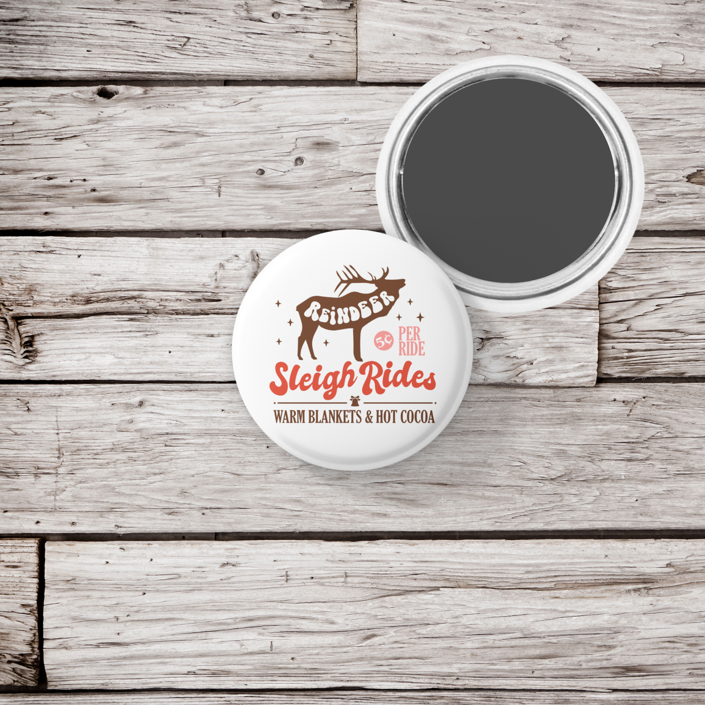 Reindeer Sleigh Rides Pin Back Button, Magnet