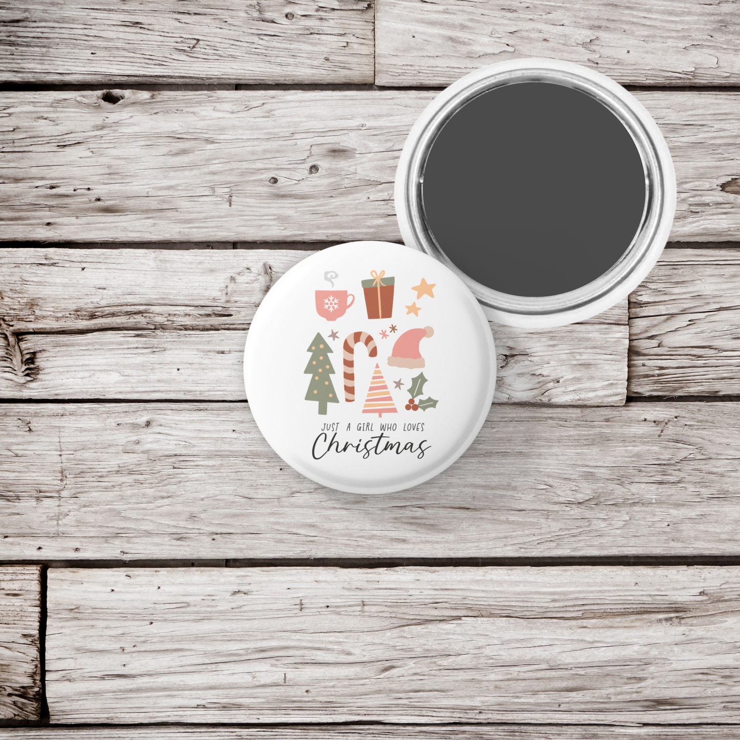 Just a Girl Who Loves Christmas Pin Back Button, Magnet