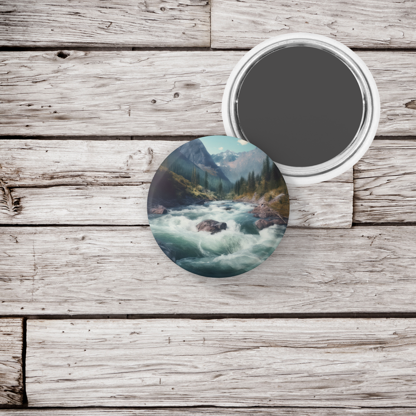 Rushing Water River 1 Pin Back Button, Magnet, Keychain