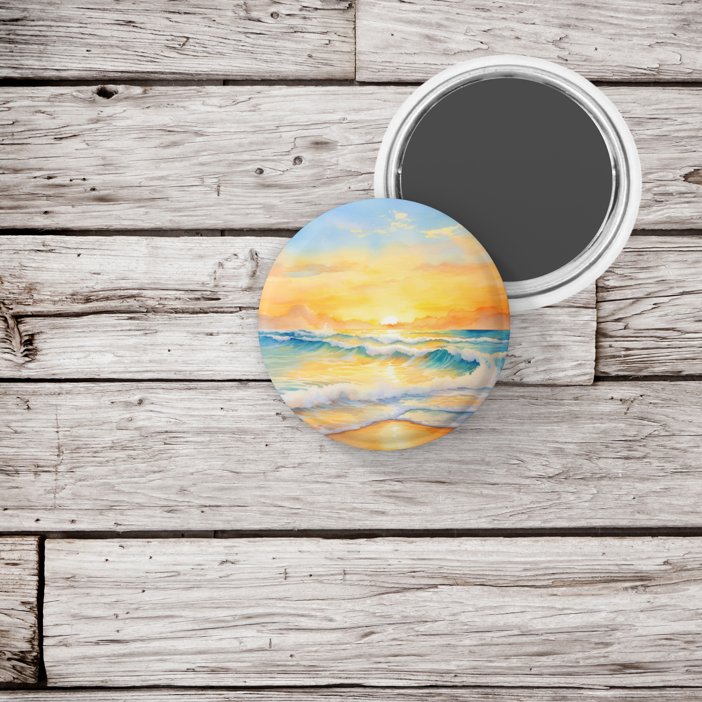 Beach Landscape Pin Back Button, Magnet, Keychain