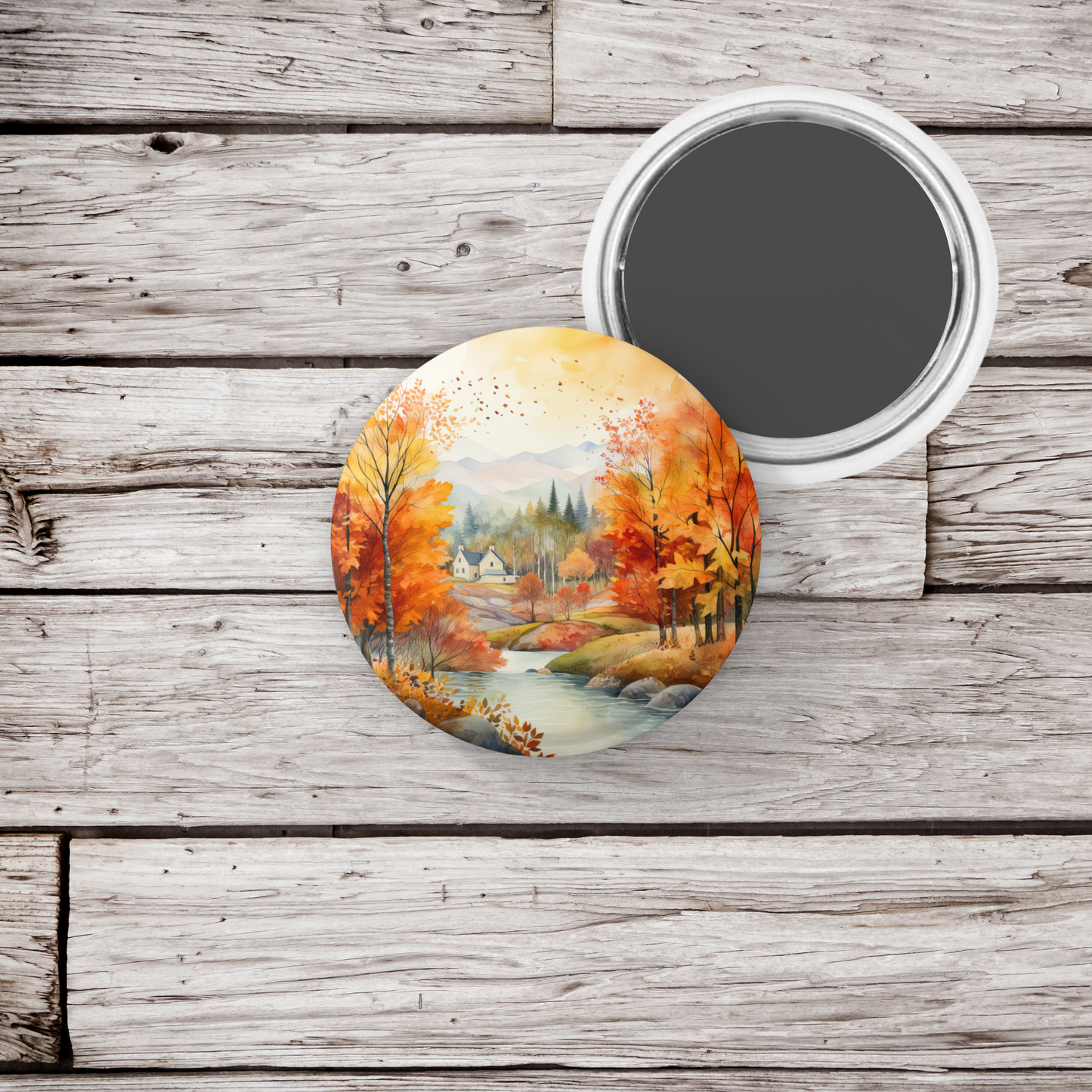 Autumn Landscape Pin Back Button, Magnet, Keychain