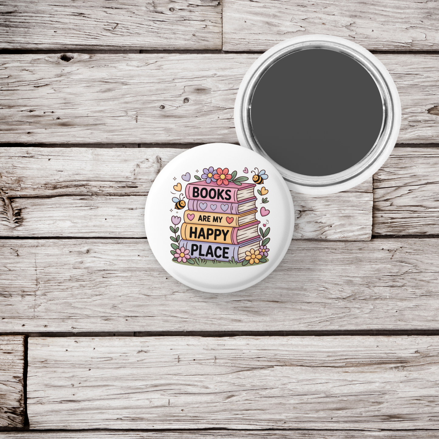 Books Are My Happy Place Pin Back Button, Magnet
