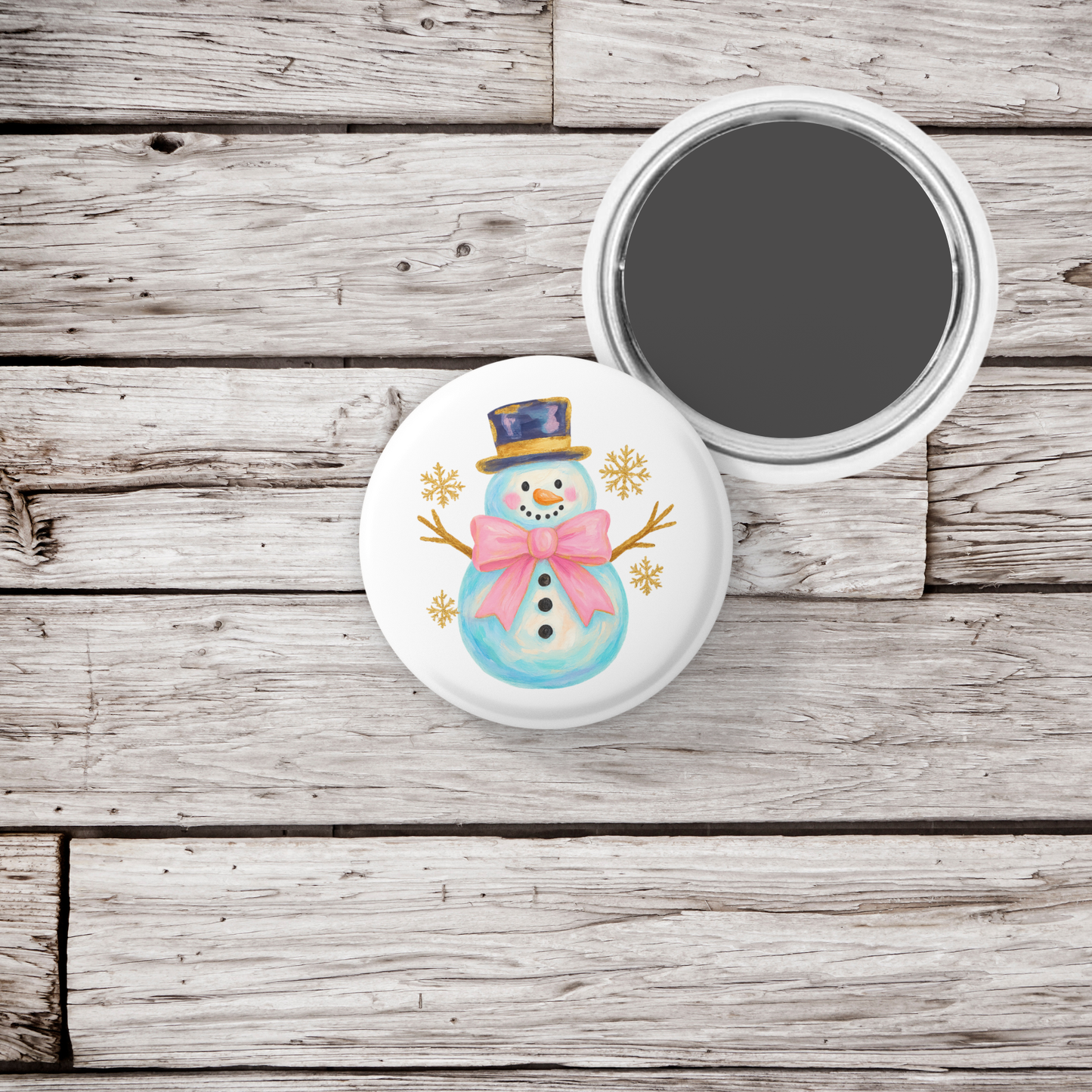 Snowman 3 Pin Back Button, Magnet