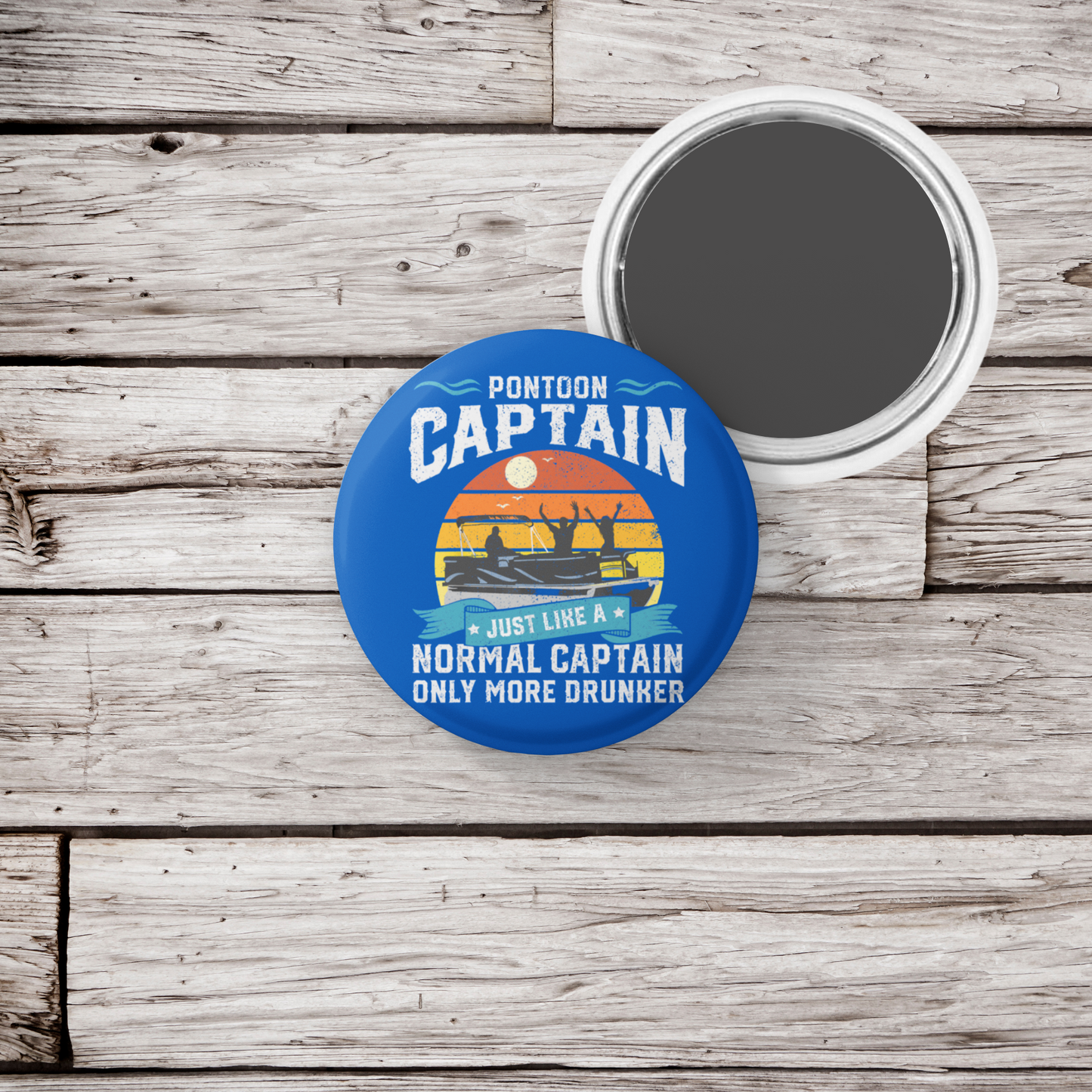 Pontoon Captain Pin Back Button, Magnet, Keychain