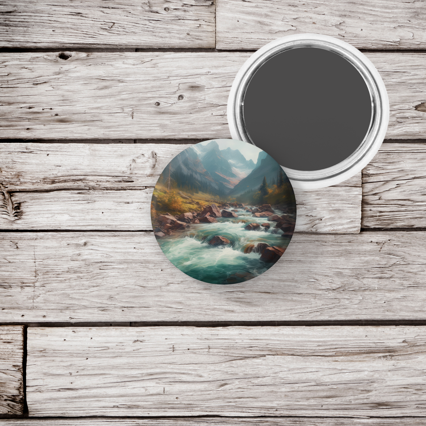 Rushing Water River 5 Pin Back Button, Magnet, Keychain