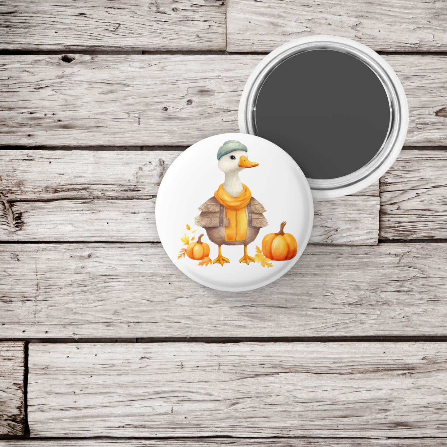 Autumn Duck Pin Back Button, Magnet, Keychain