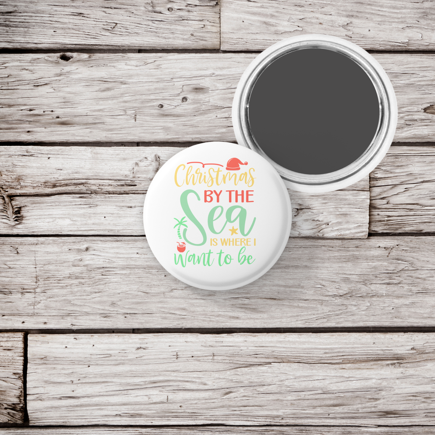 Christmas By The Sea Pin Pin Back Button, Magnet