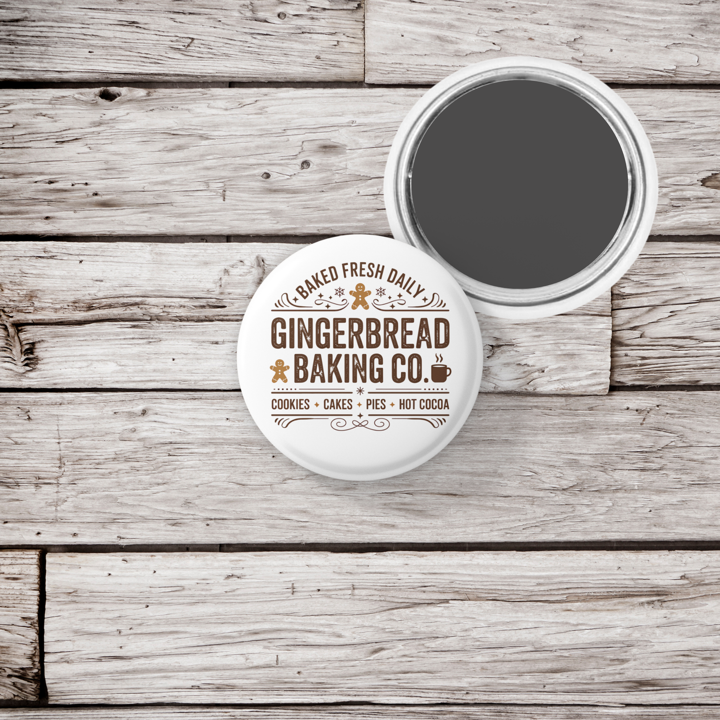 Gingerbread Baking Co Pin Back Button, Magnet