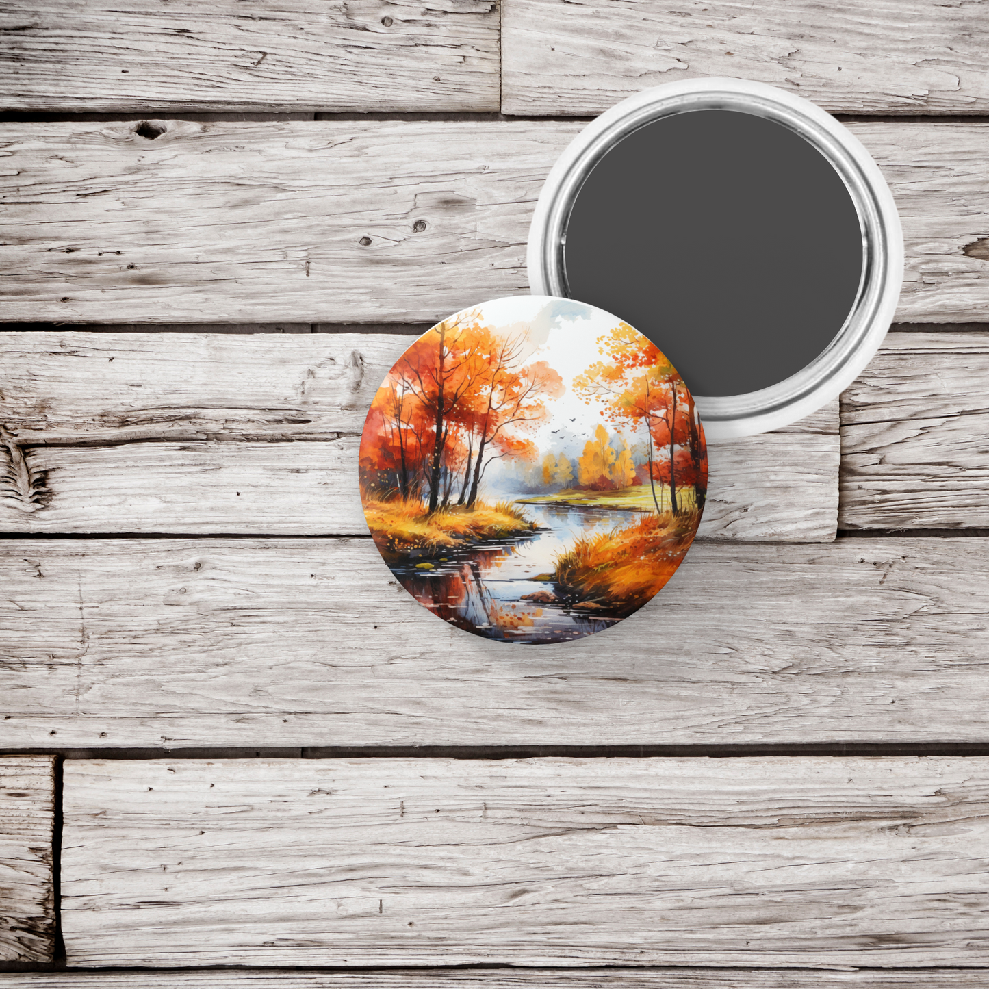 Fall River Landscape Pin Back Button, Magnet, Keychain