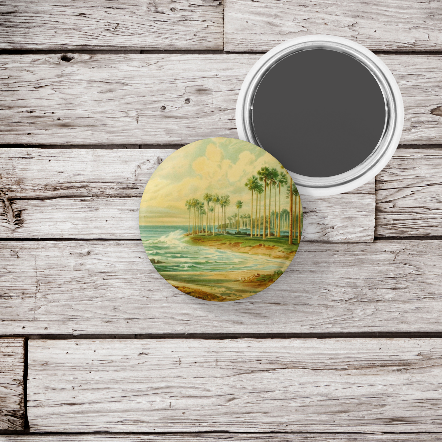 Beach Landscape Pin Back Button, Magnet, Keychain