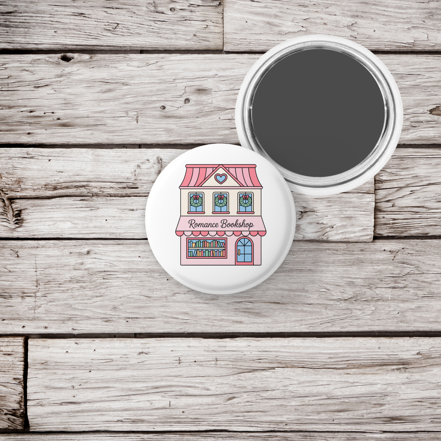 Romance Bookshop Pin Back Button, Magnet