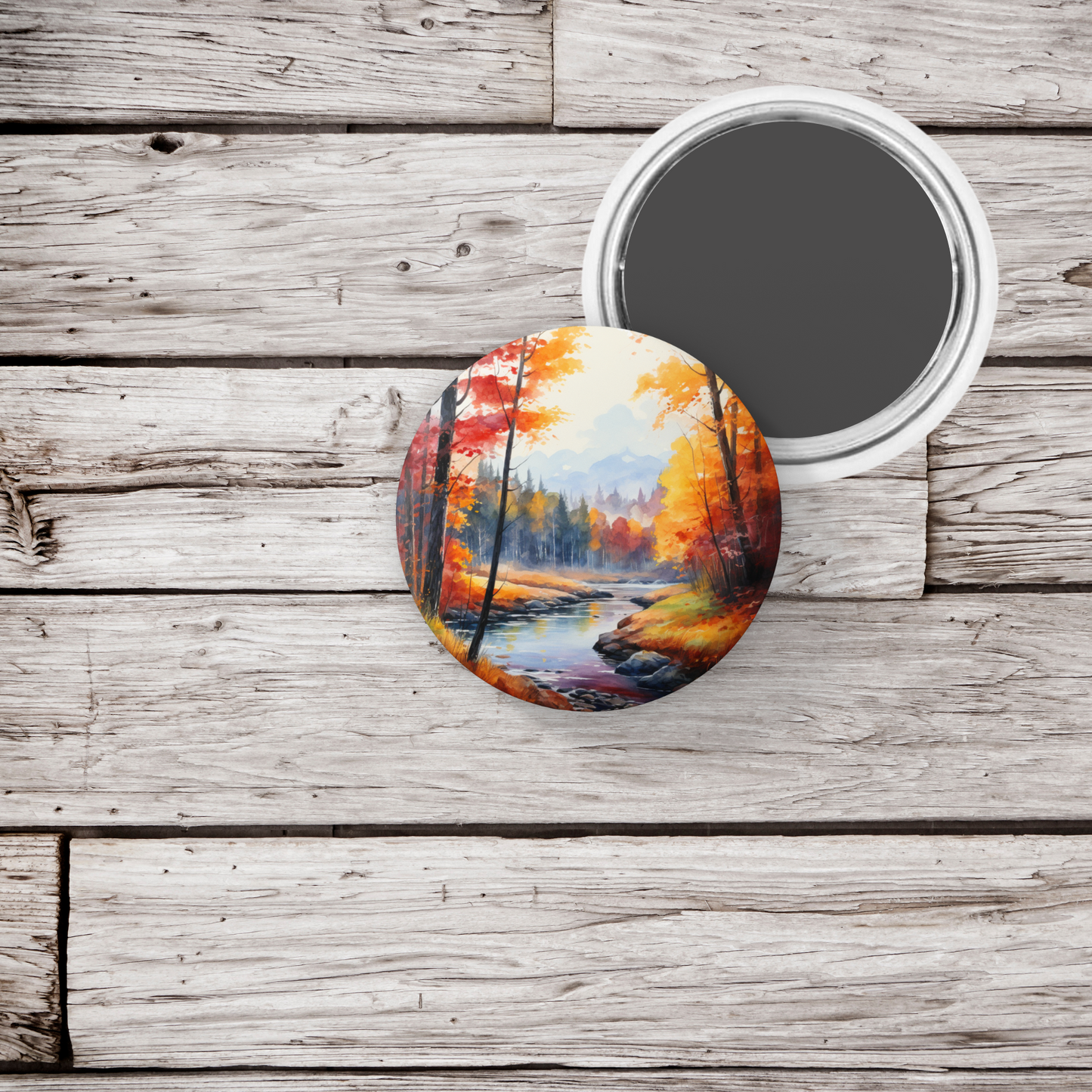 Fall Landscape Pin Back Button, Magnet, Keychain