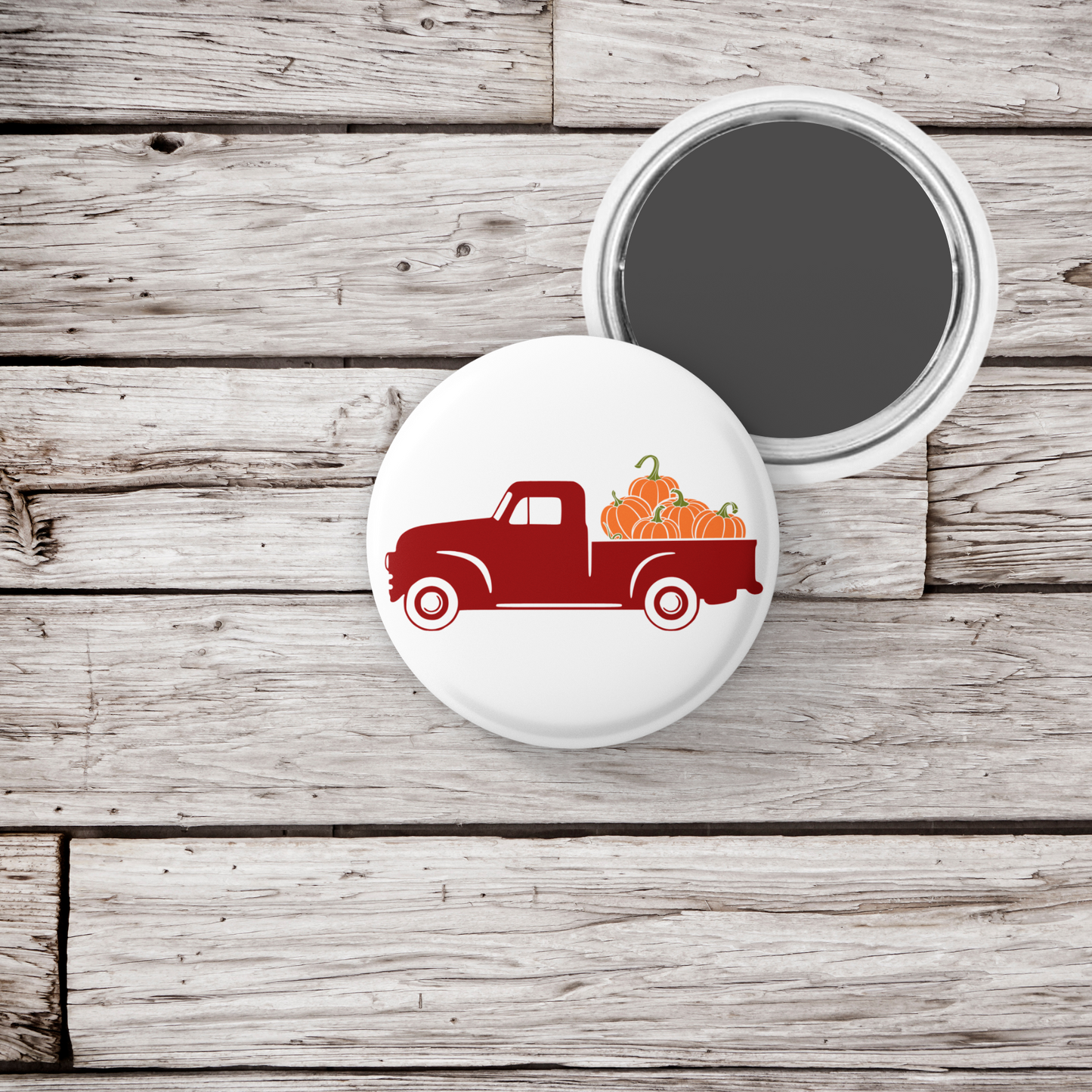 Pumpkin Truck Pin Back Button, Magnet, Keychain