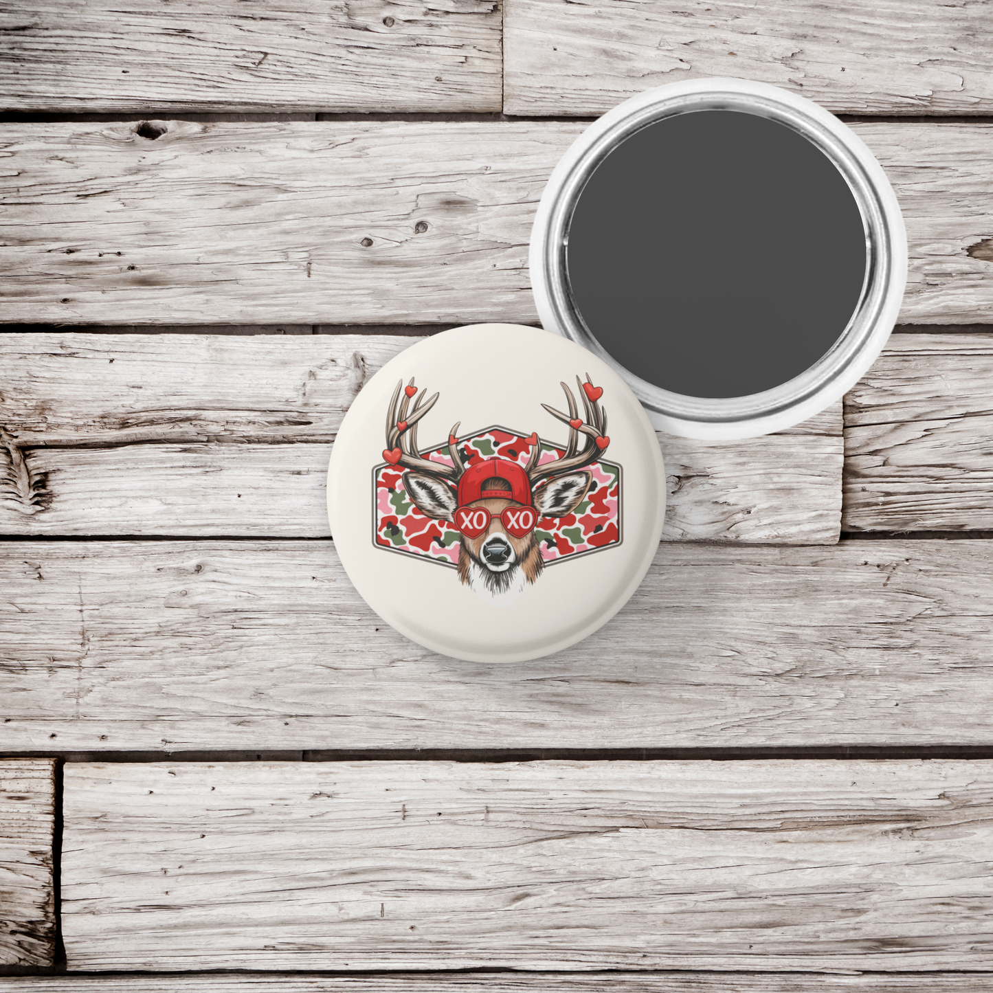 Valentine Deer Pin Back Button, Magnet