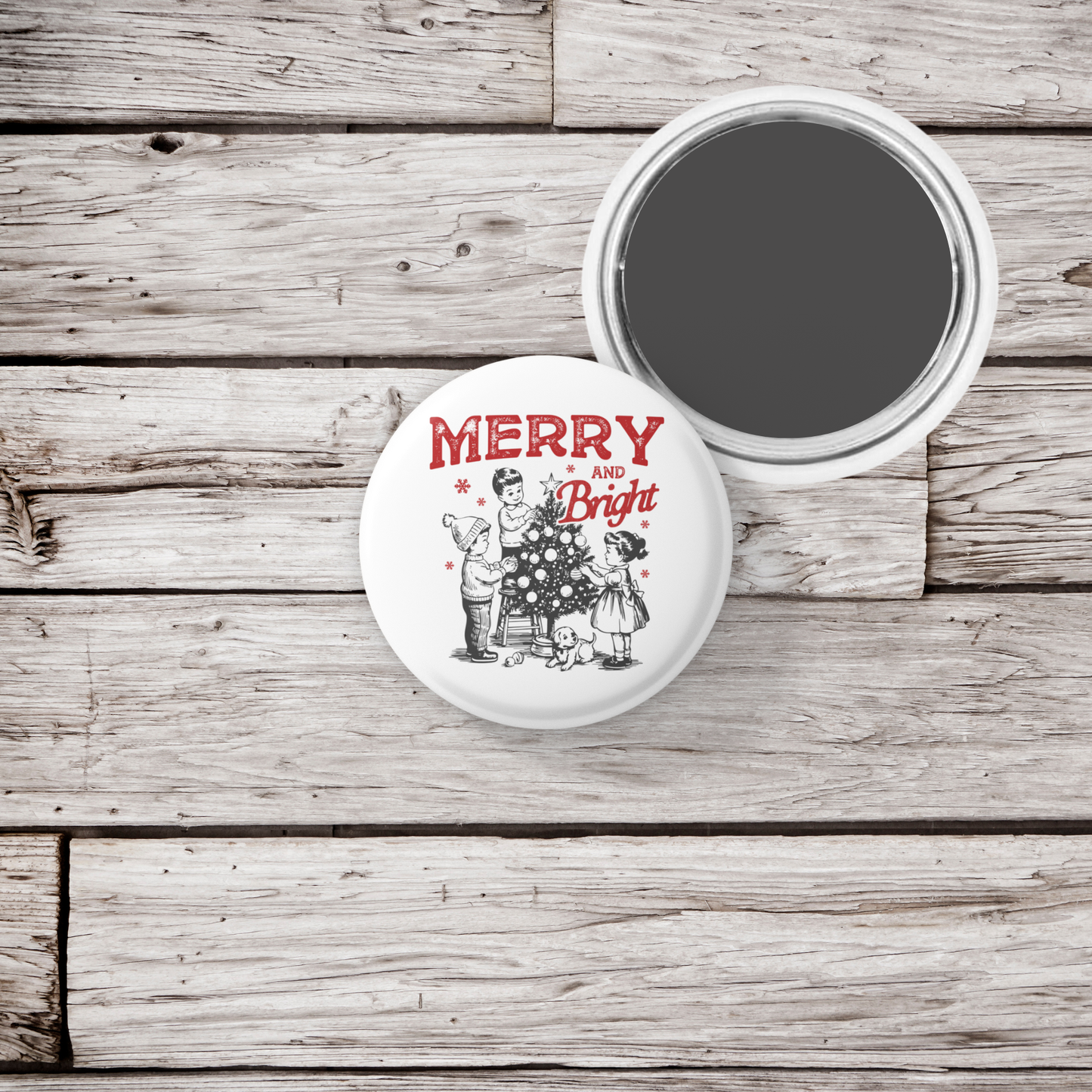 Merry and Bright Children Pin Back Button, Magnet