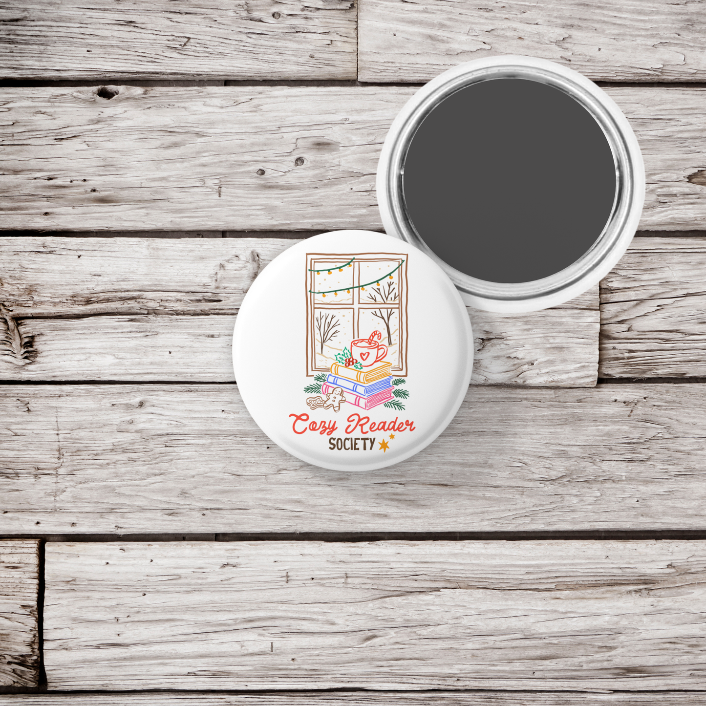 Cozy Reader Society Pin Back Button, Magnet