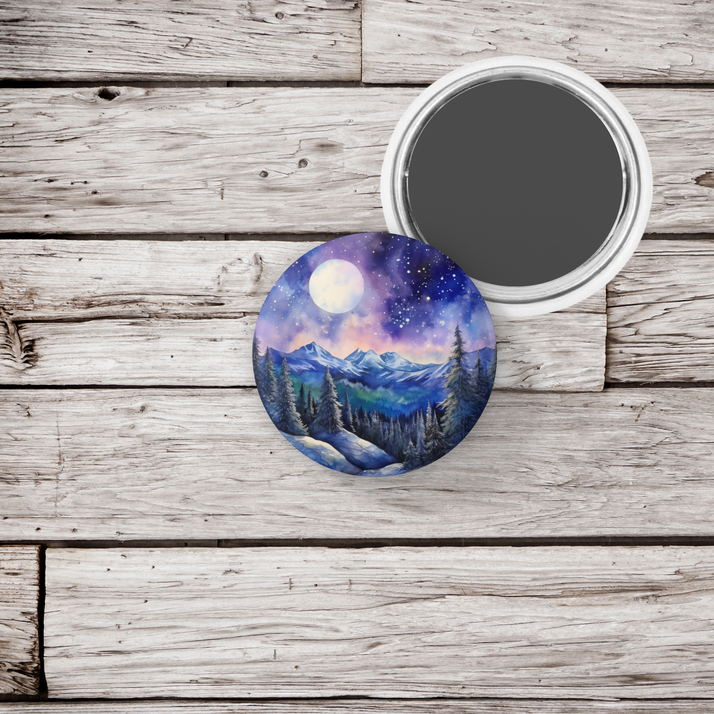 Night Forest 3 Pin Back Button, Magnet