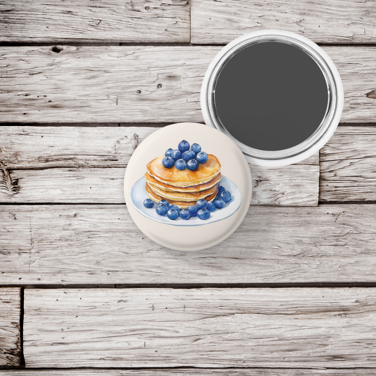 Pancakes With Blueberries Pin Back Button, Magnet
