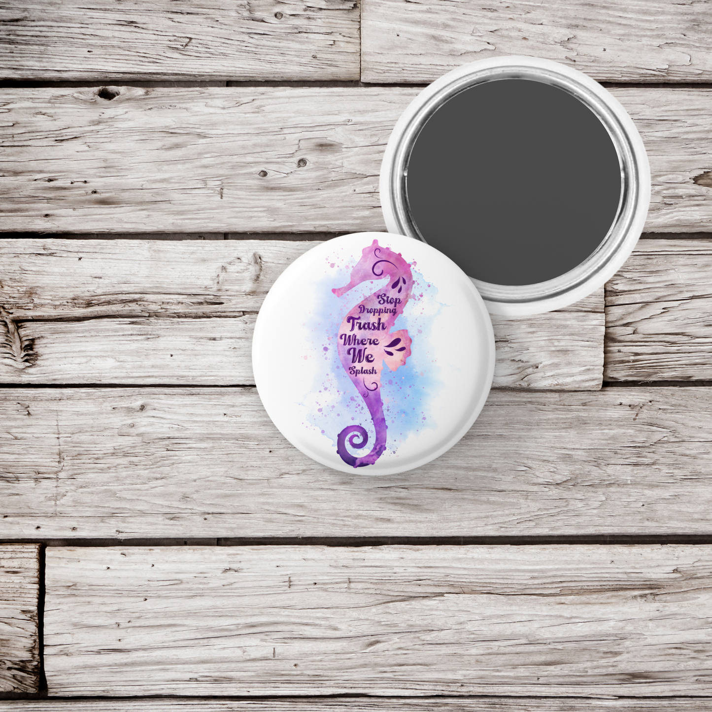 Stop Dropping Trash Where We Splash Pin Back Button, Magnet, Keychain