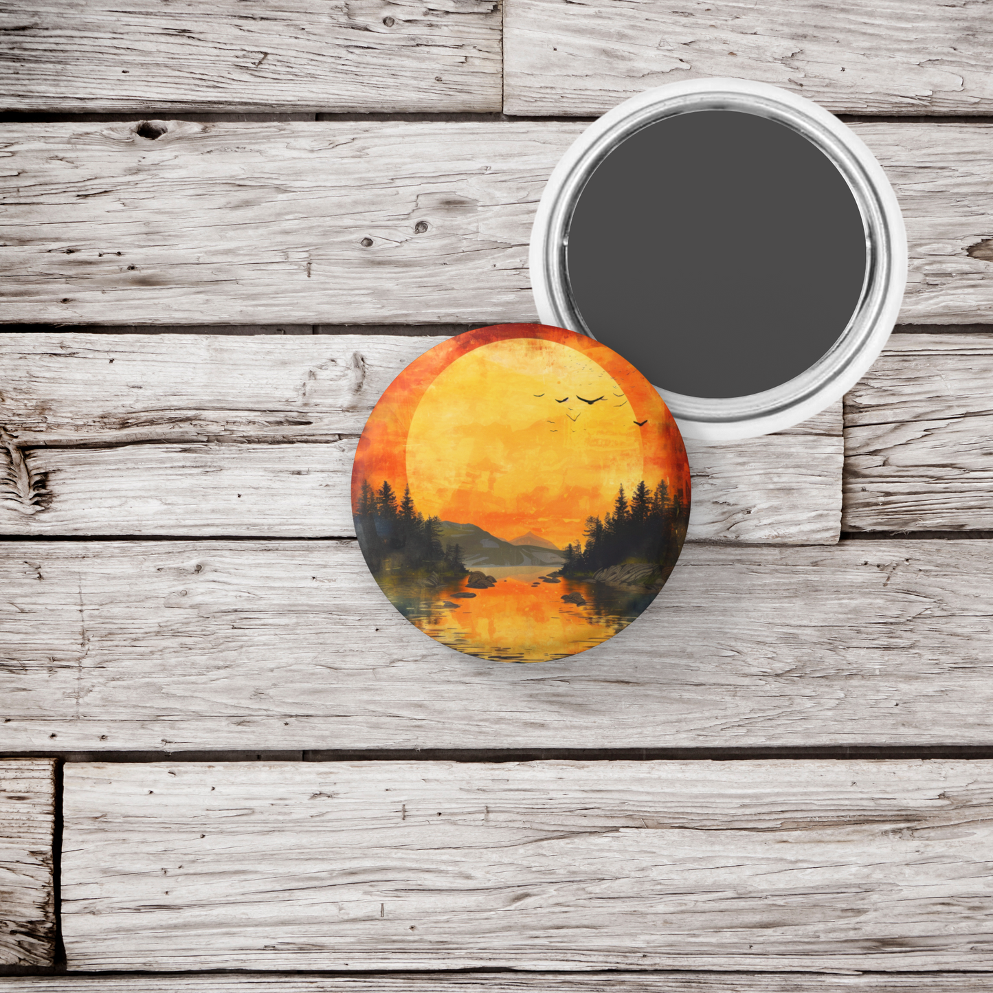 Sunset Forest Pin Back Button, Magnet