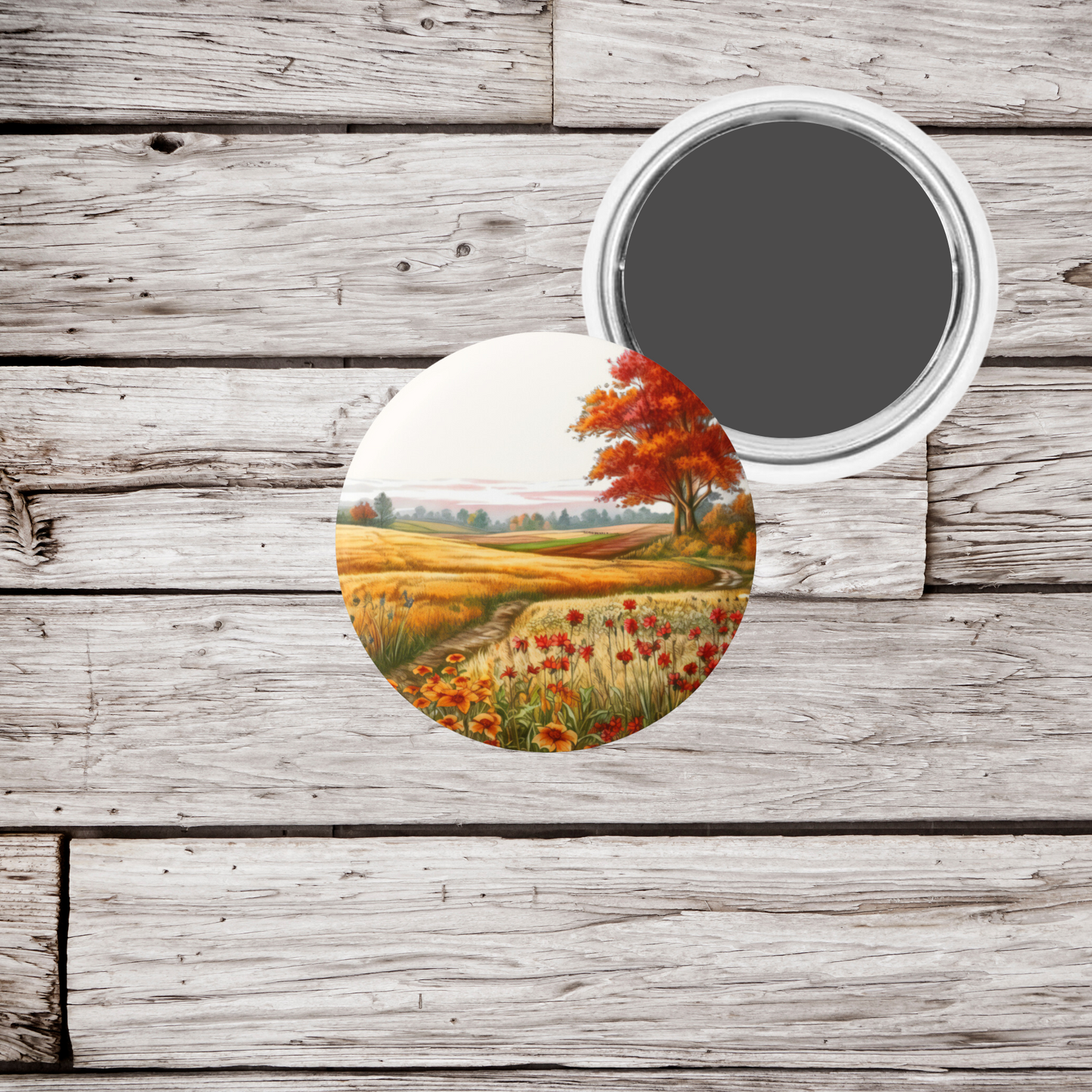 Autumn Fields Pin Back Button, Magnet, Keychain