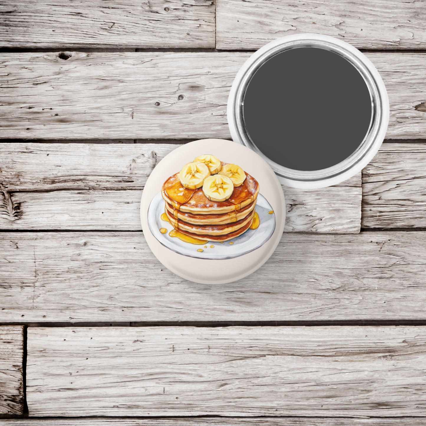 Pancakes With Bananas Pin Back Button, Magnet