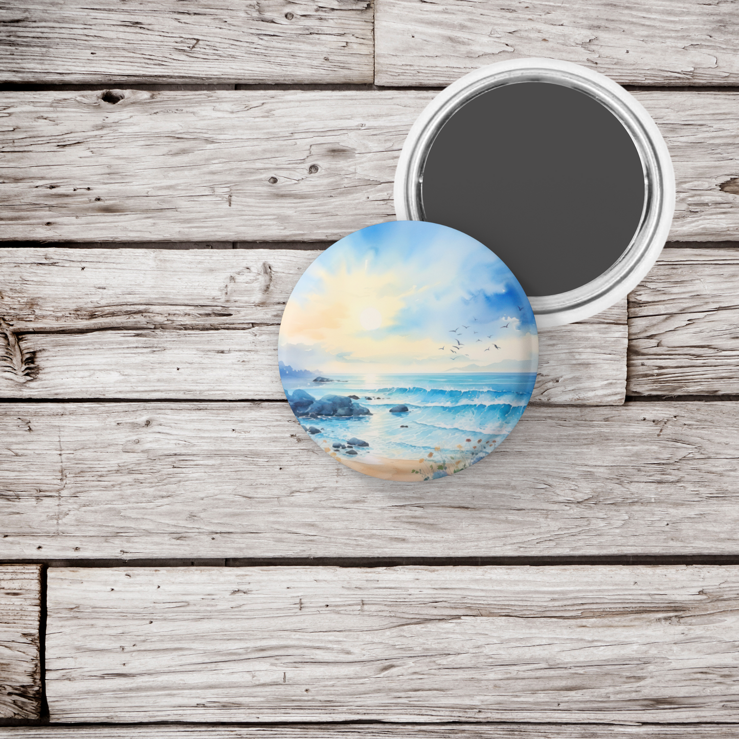 Costal Beach Pin Back Button, Magnet, Keychain