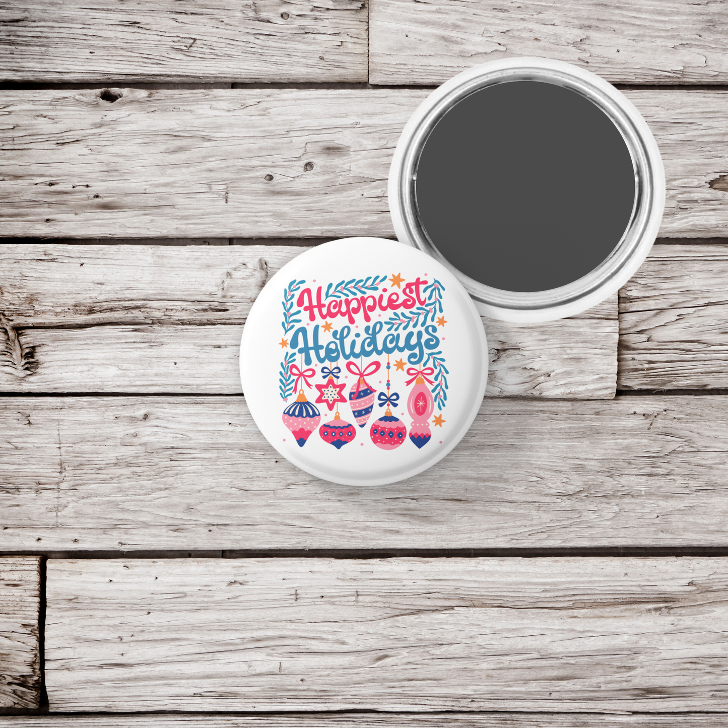Happiest Holidays Pin Back Button, Magnet