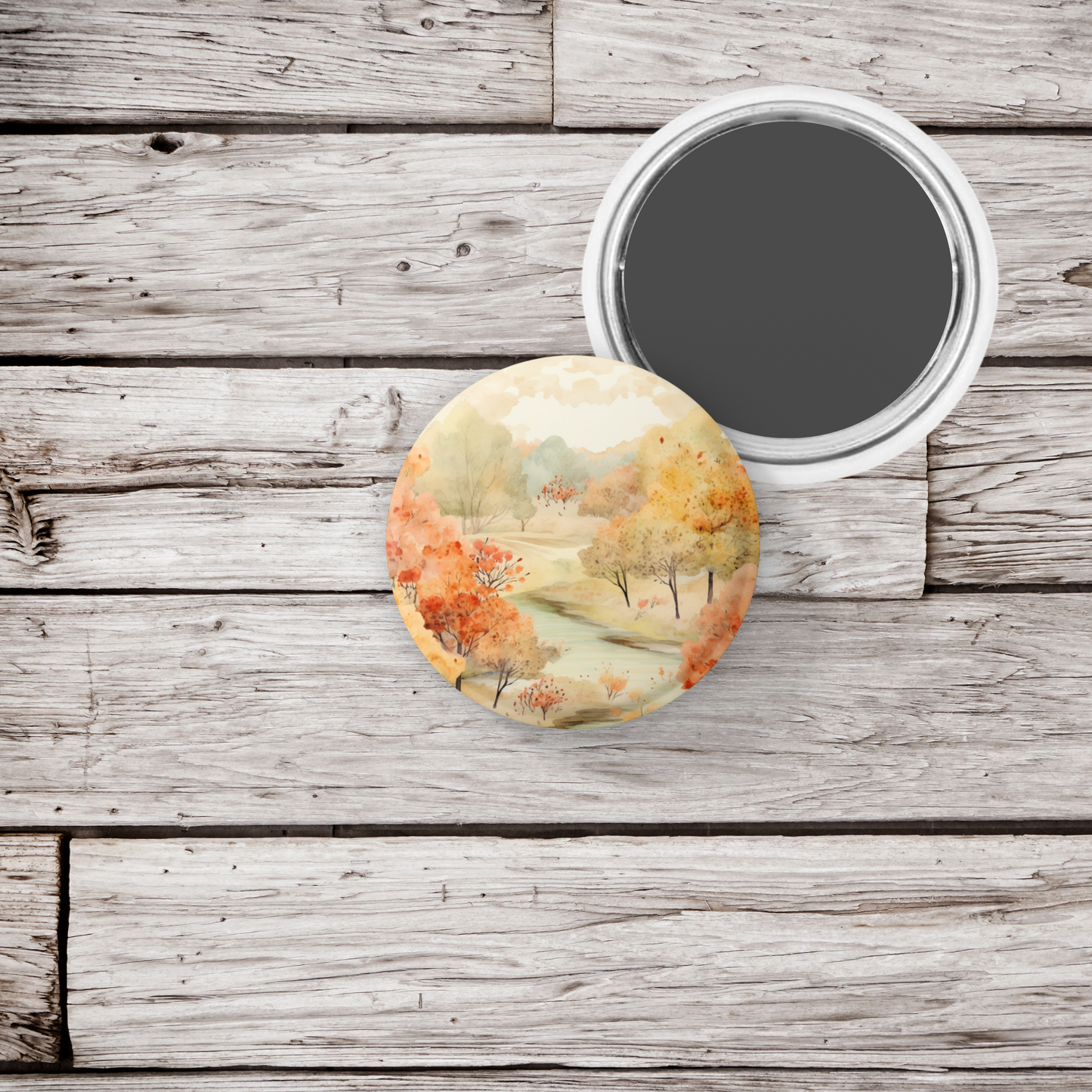 Country Fall Landscape 15 Pin Back Button, Magnet