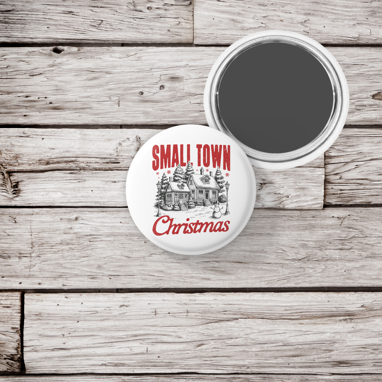 Small Town Christmas Pin Back Button, Magnet