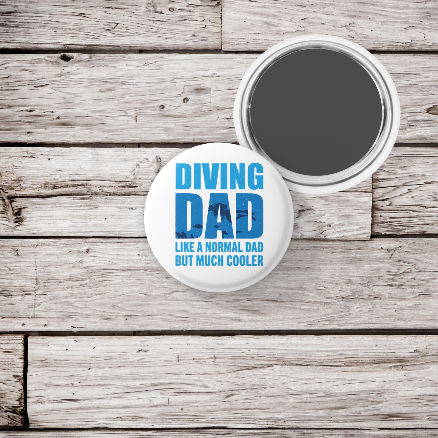 Diving Dad Pin Back Button, Magnet