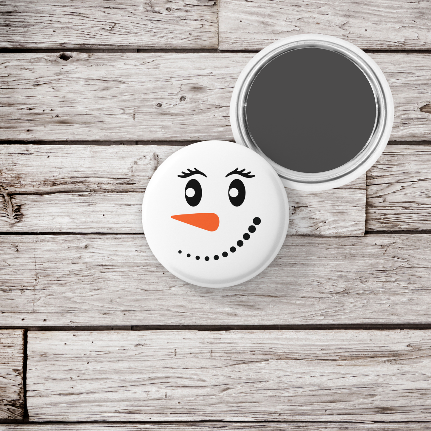 Snowman Face 8 Pin Back Button, Magnet