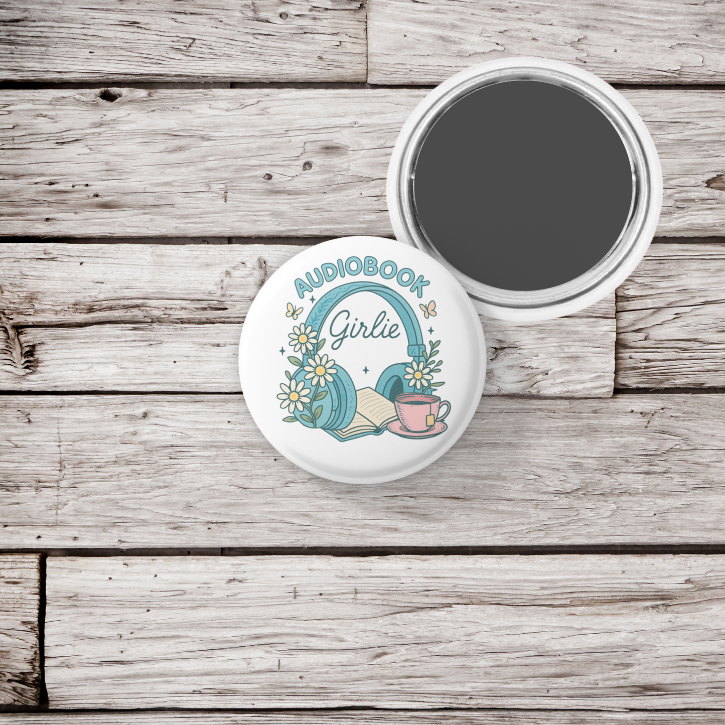Audiobook Girlie Pin Back Button, Magnet