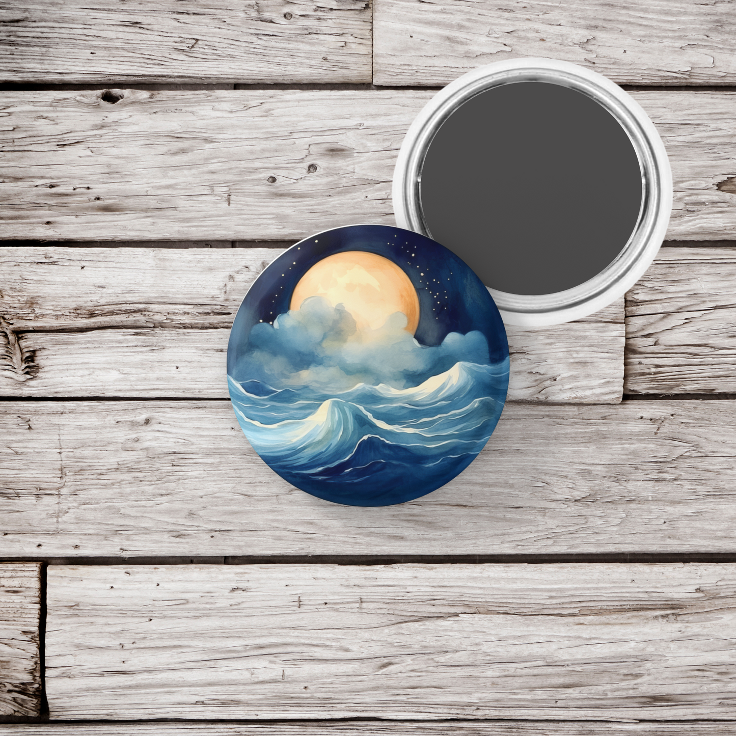 Ocean Moon Pin Back Button, Magnet, Keychain