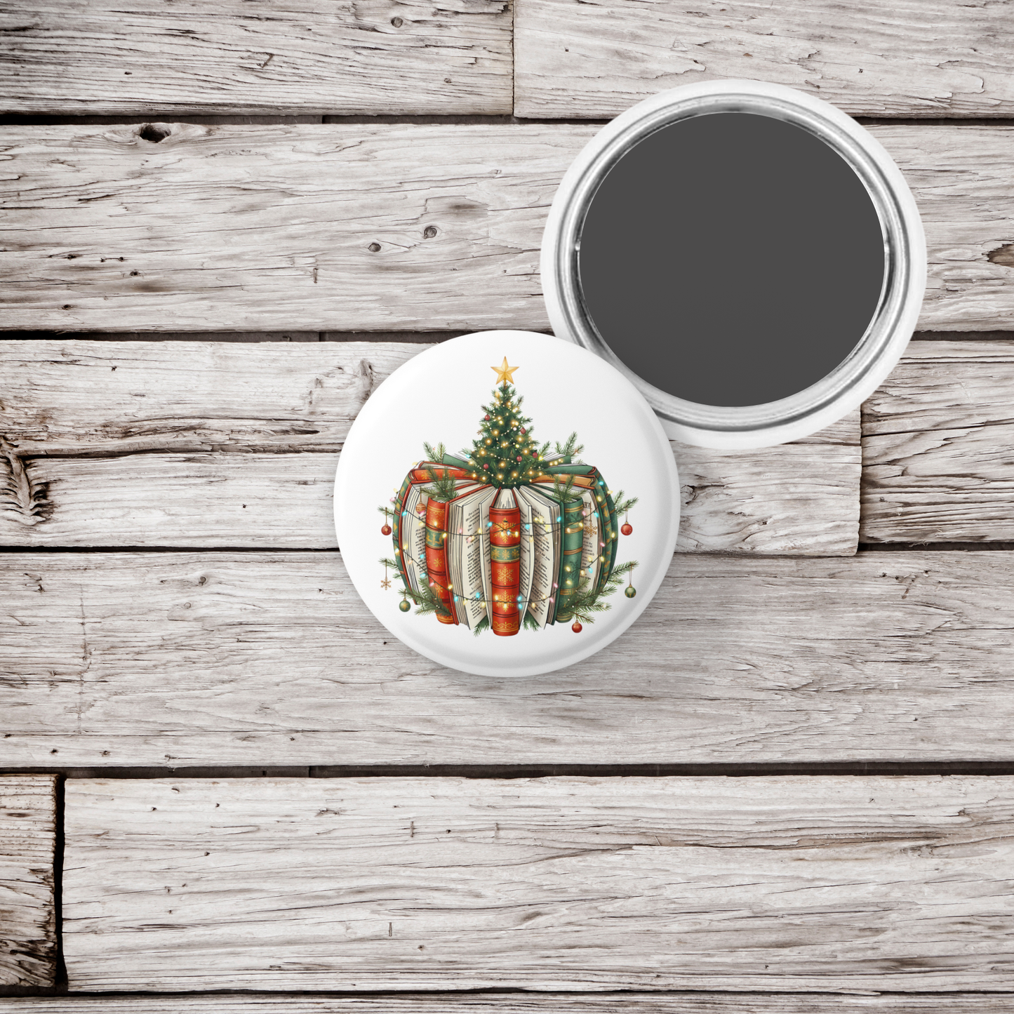 Christmas Book Pin Back Button, Magnet