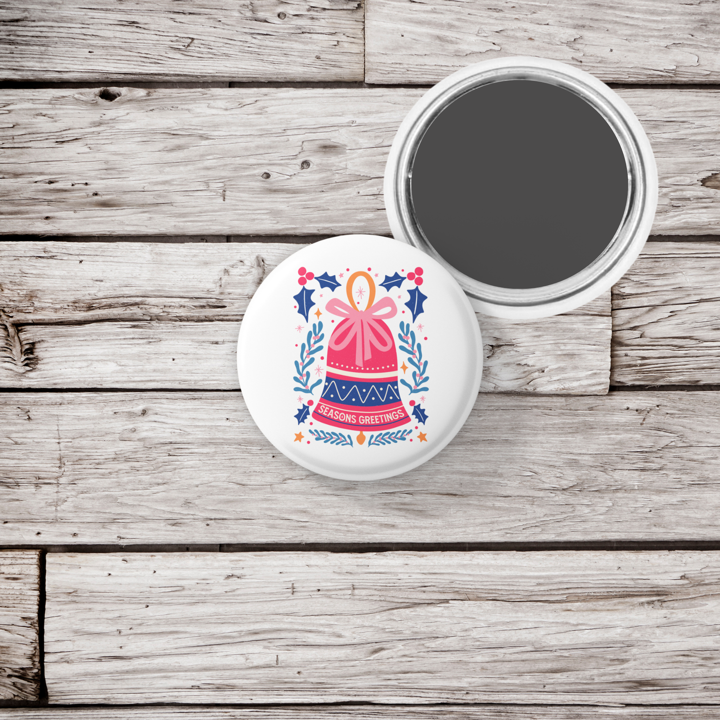 Seasons Greetings Pin Back Button, Magnet