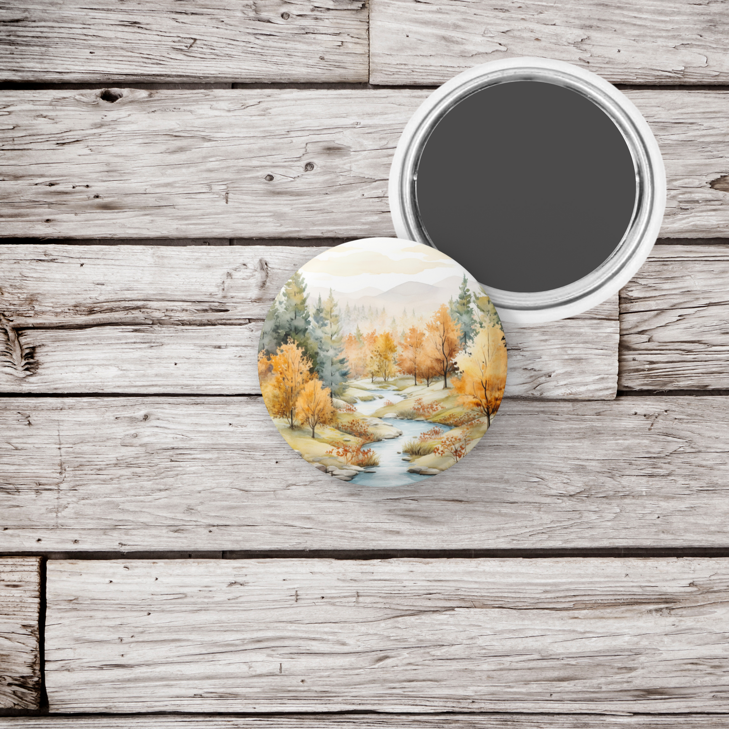 Country Fall Landscape 17 Pin Back Button, Magnet