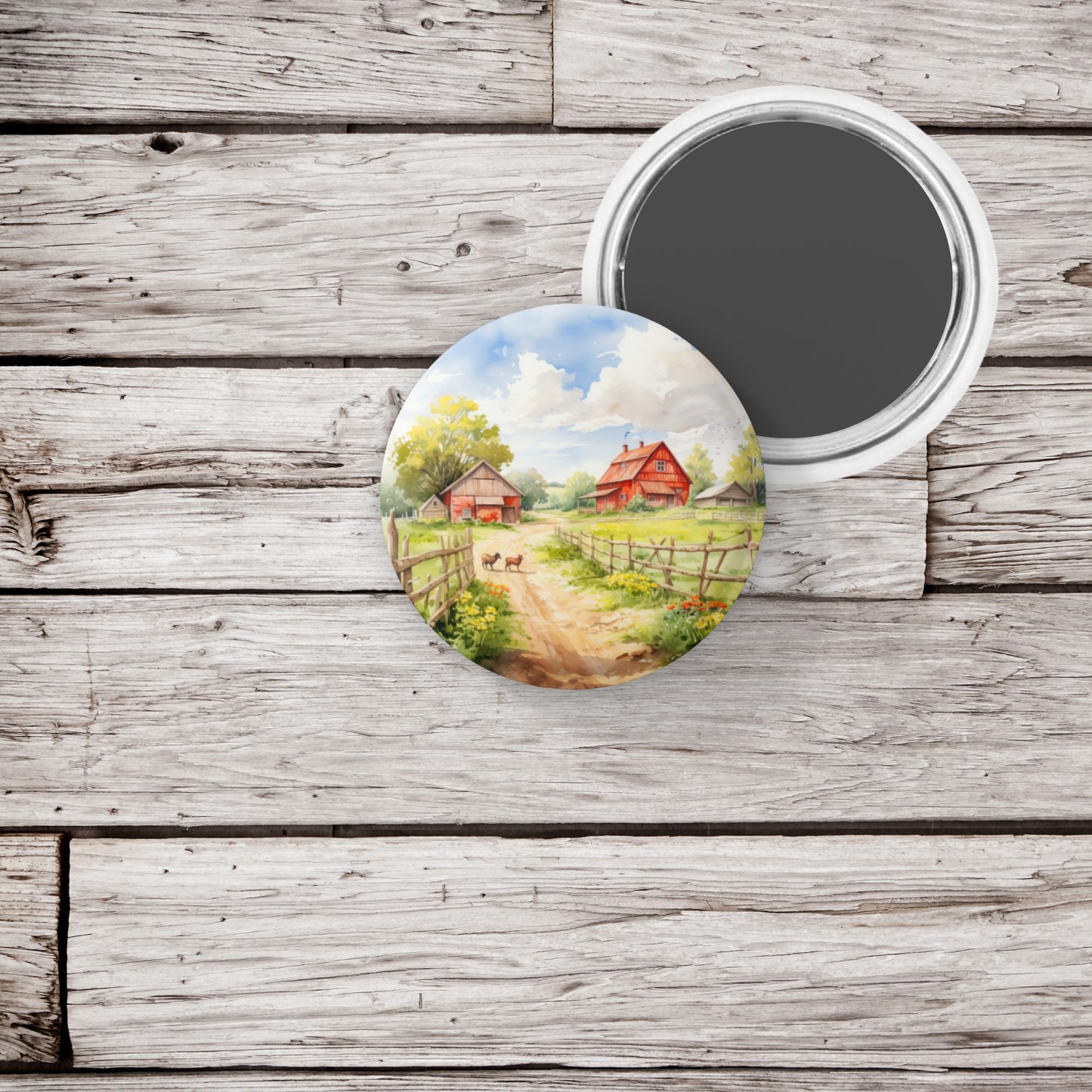 Farm Landscape 2 Pin Back Button, Magnet, Keychain