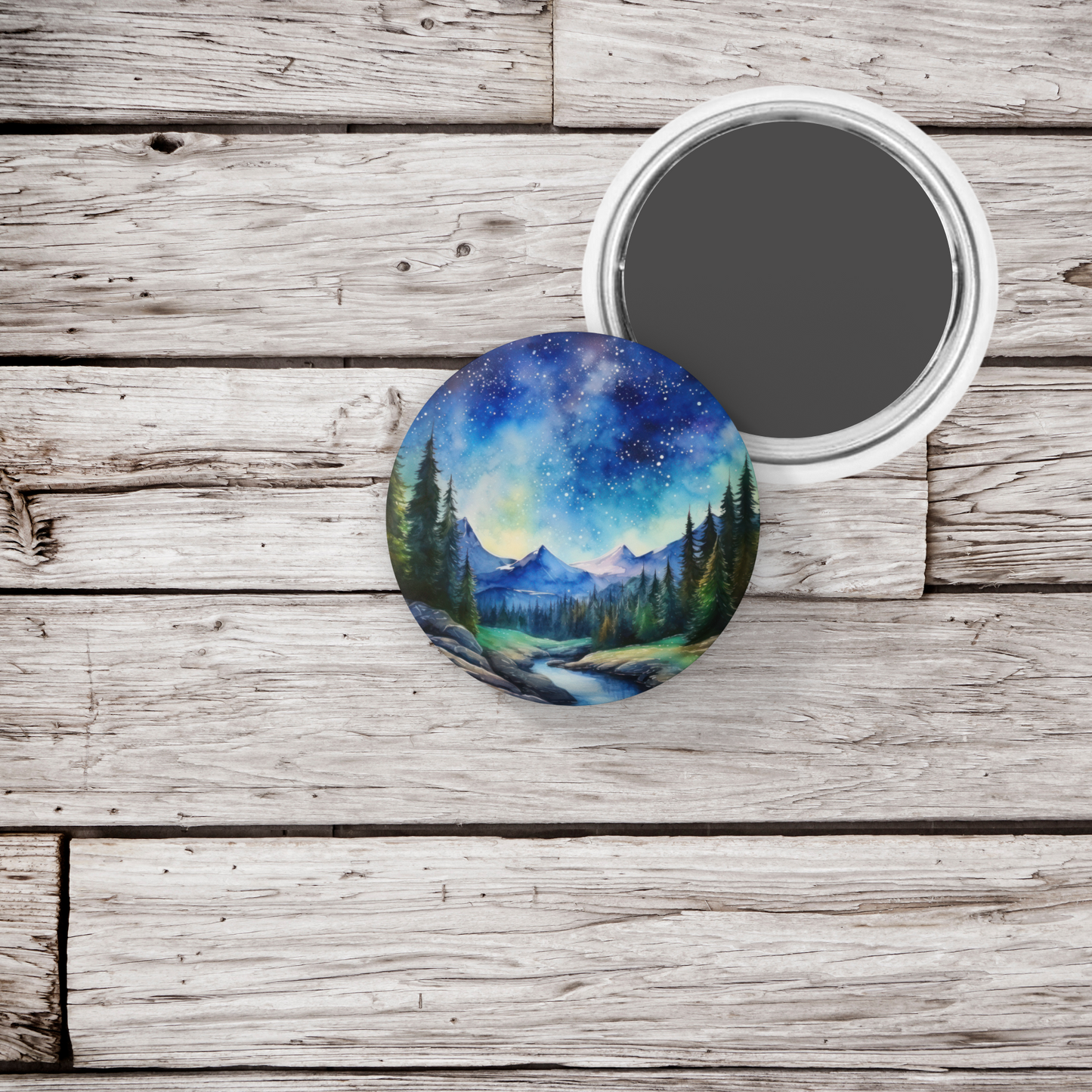 Night Mountains 8 Pin Back Button, Magnet