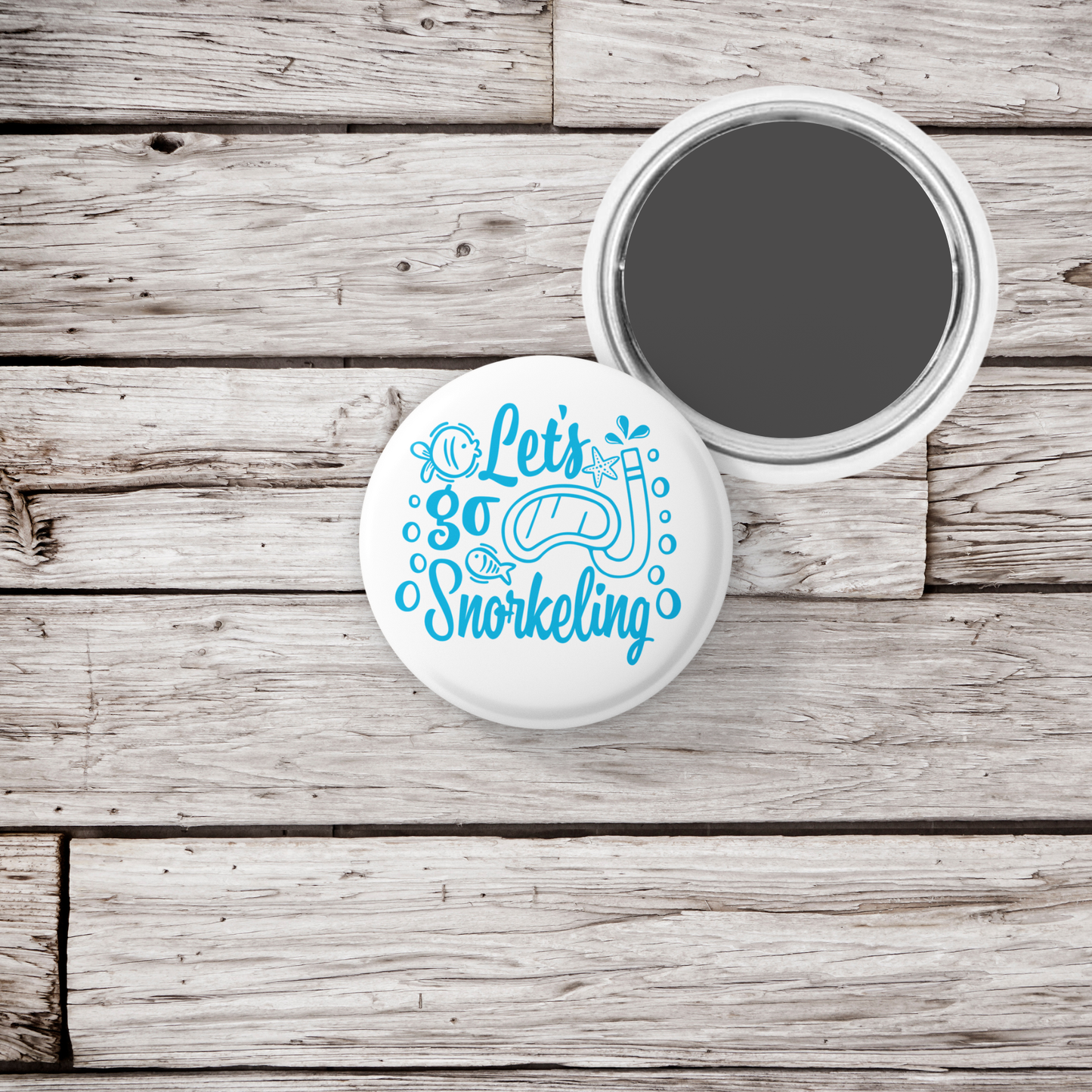 Lets Go Snorkeling Pin Back Button, Magnet