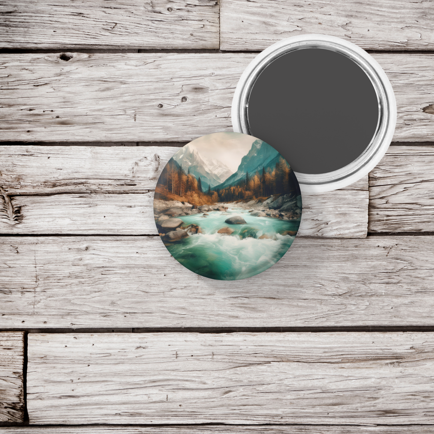 Rushing Water River 4 Pin Back Button, Magnet, Keychain